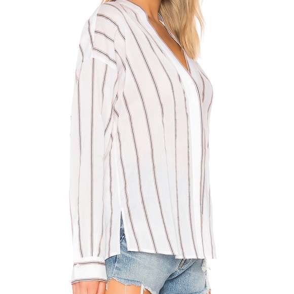 NWT VINCE Embroided Stripe Cotton Blouse Optic White M - Picture 3 of 8